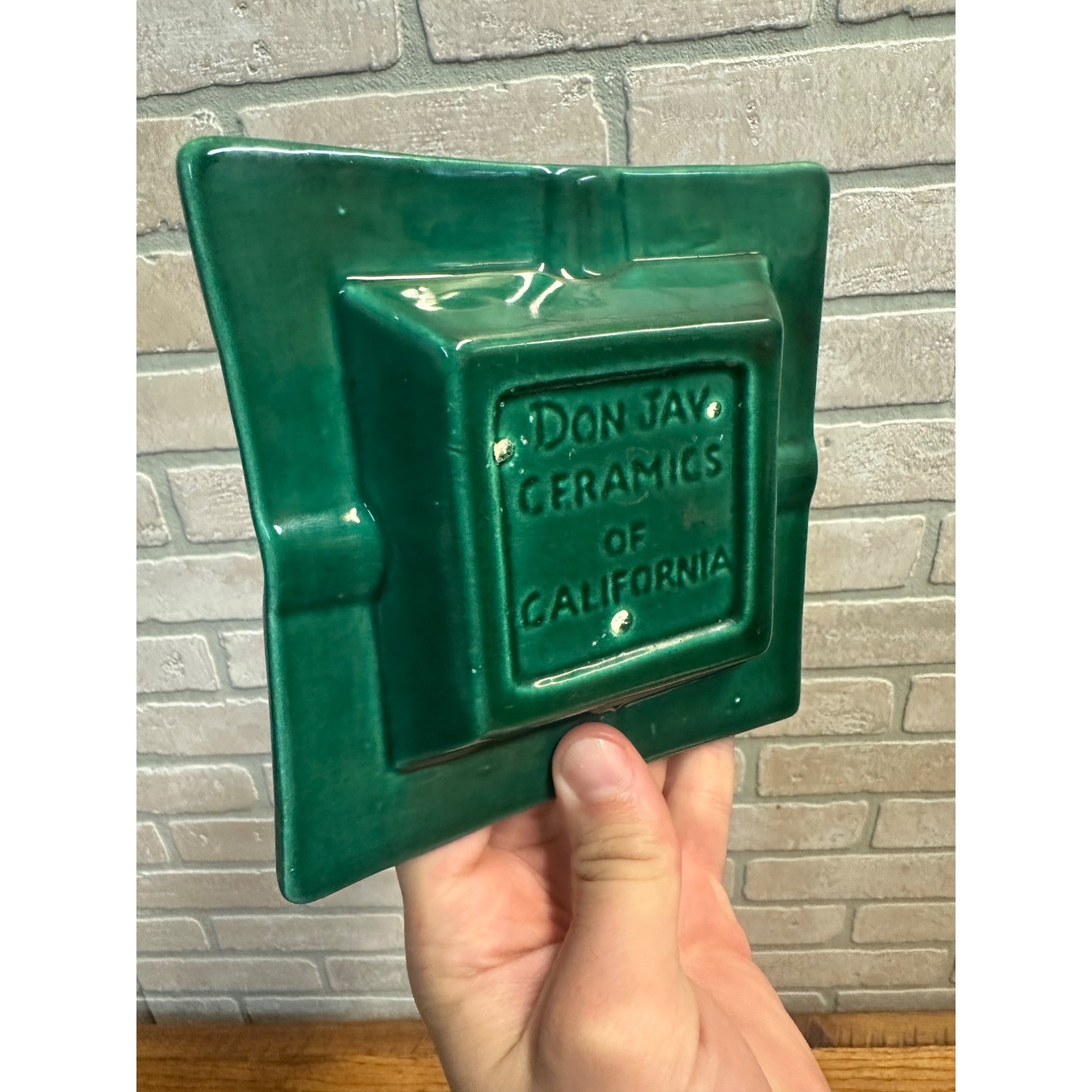 Vintage MCM Mid-Century Don Jay Ceramics California Green Ashtray 7"x7"