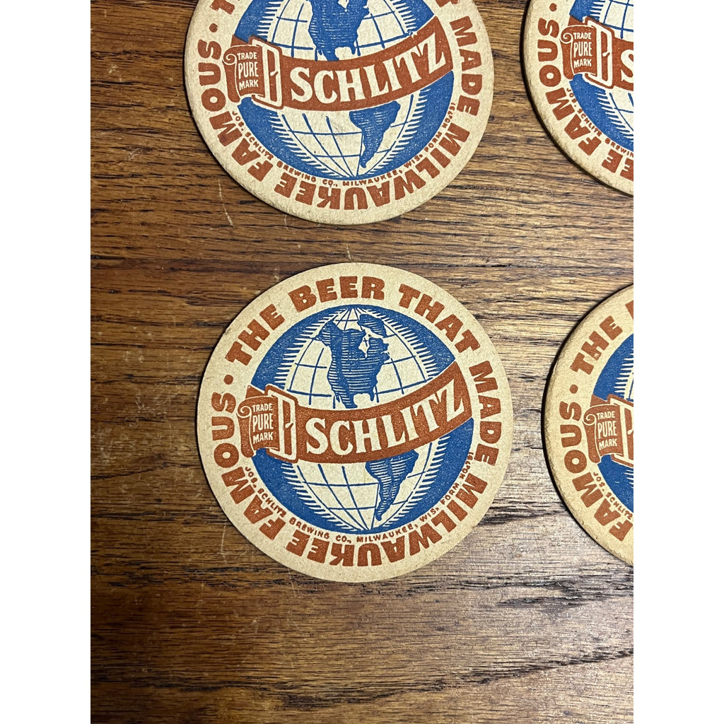 Vintage 1930s Schlitz Beer Coasters Milwaukee Wis Globe 3.5"