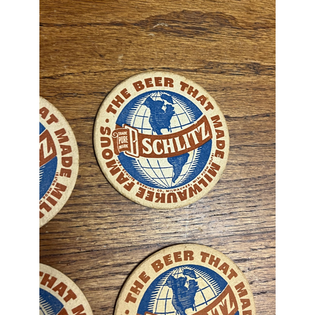 Vintage 1930s Schlitz Beer Coasters Milwaukee Wis Globe 3.5"