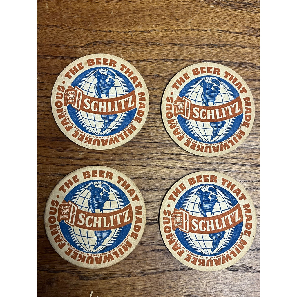 Vintage 1930s Schlitz Beer Coasters Milwaukee Wis Globe 3.5"