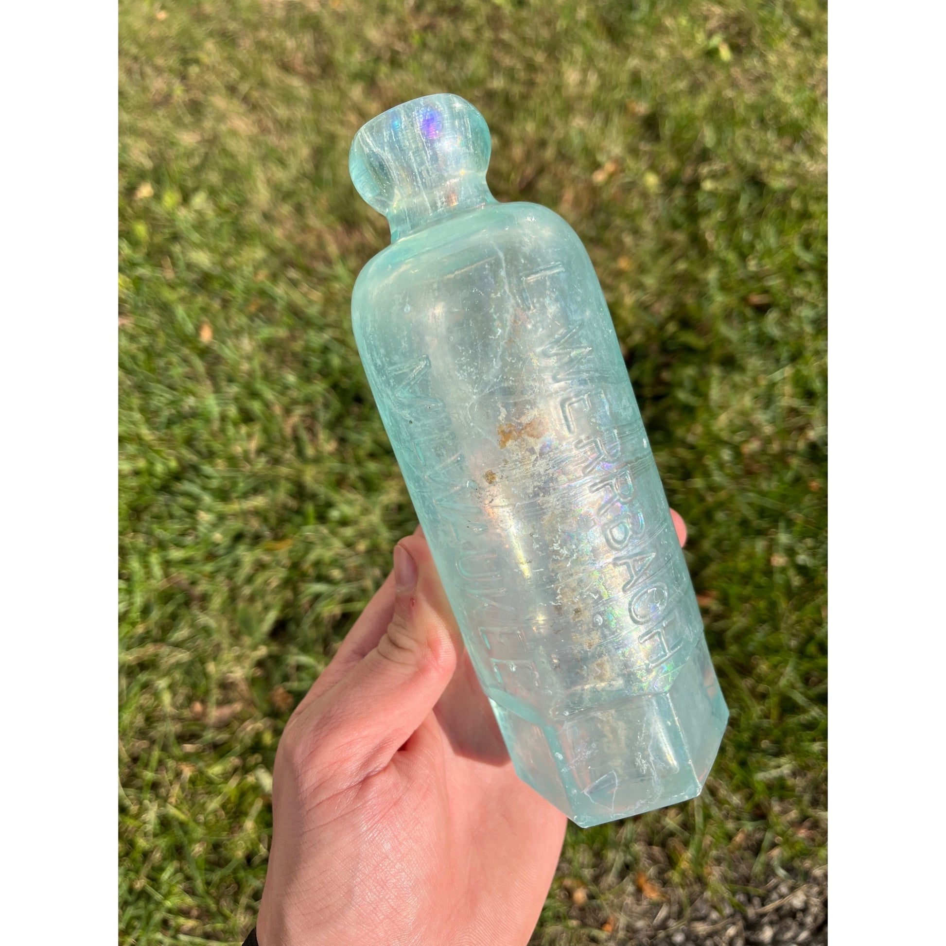 L. Werrbach c1890s Milwaukee Wis Aqua Blue Soda Bottle Blob Top Hutchinson