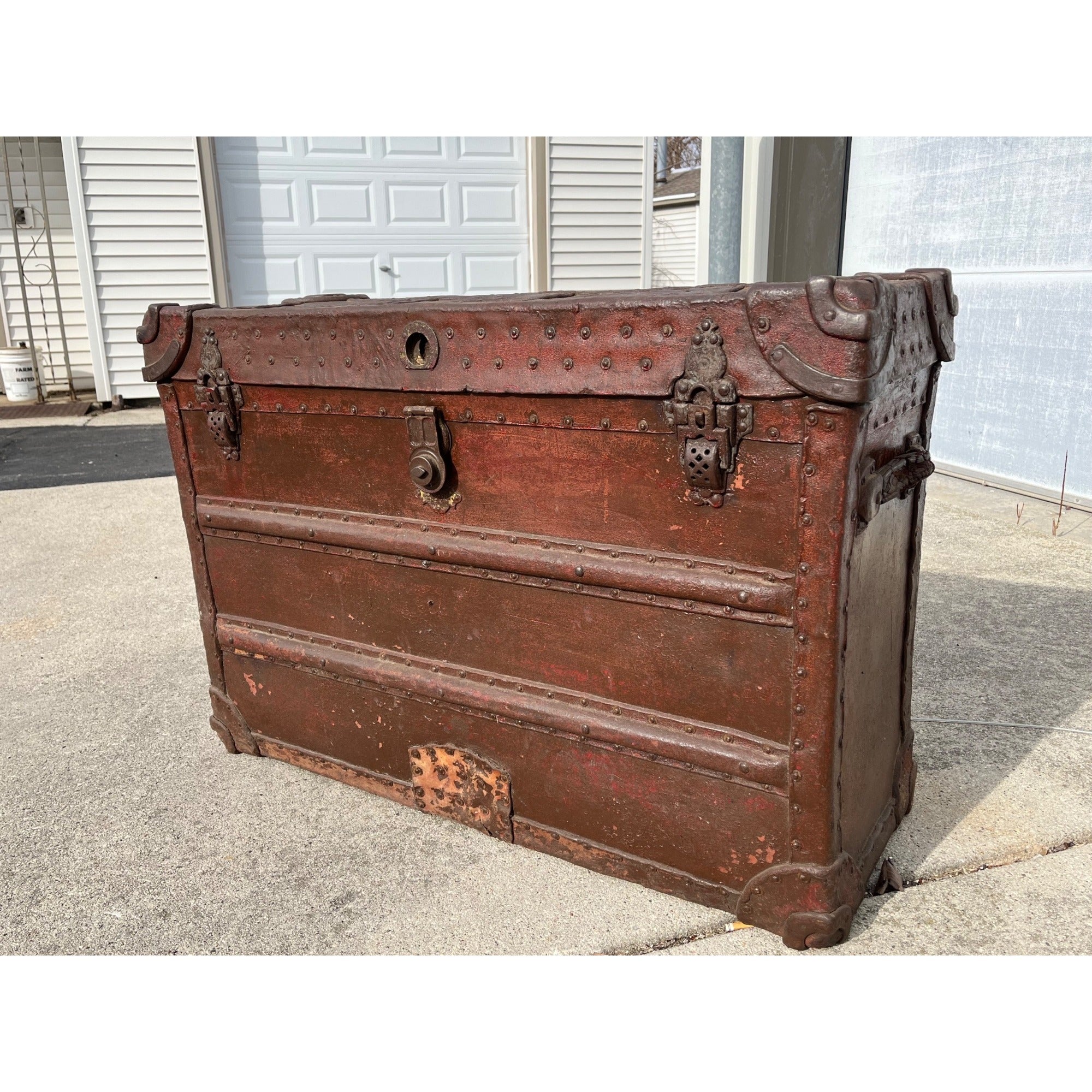 Antique 1880s Steamer Trunk Chest Train Luggage Stage Coach Carriage Unusual