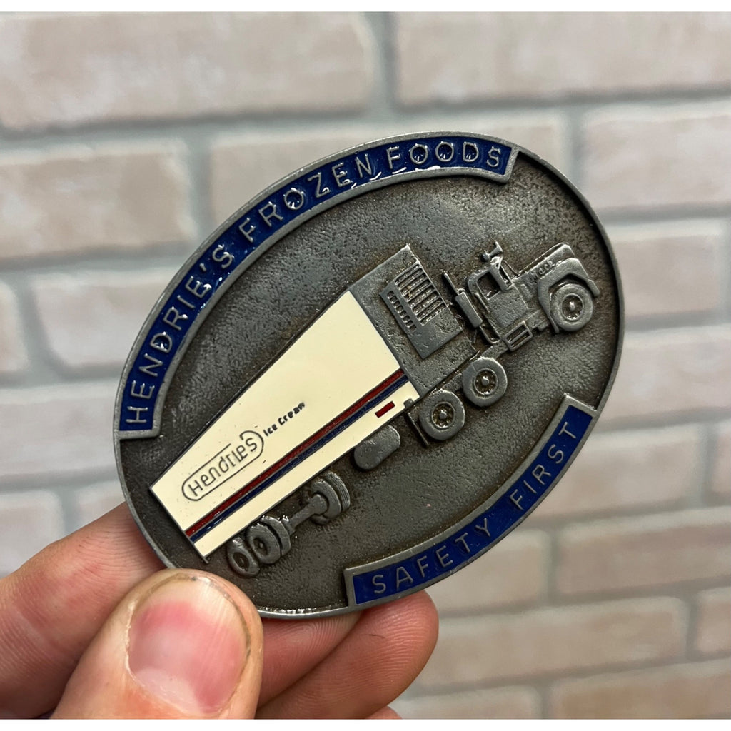 Vintage Hendrie’s Frozen Foods Semi-Truck Belt Buckle  Ice Cream