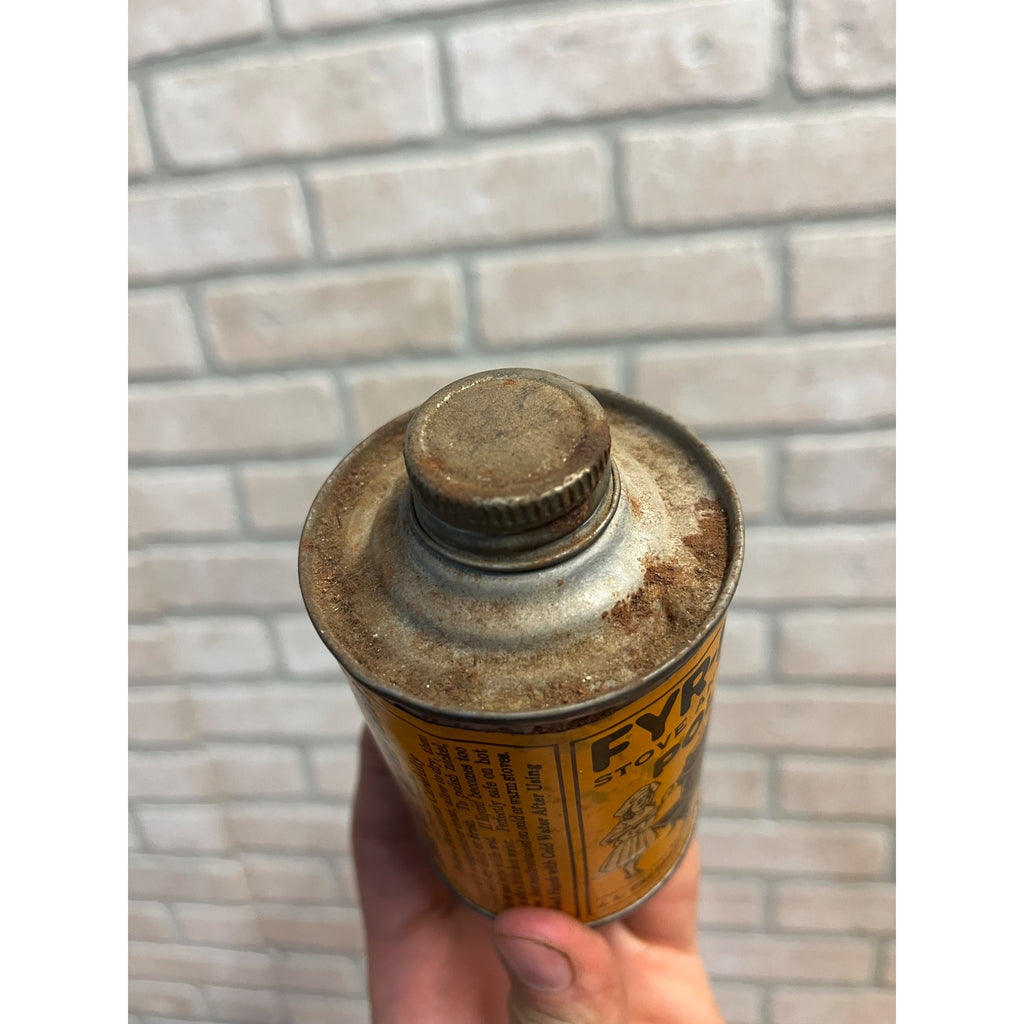 Antique Fyr-Pruf Stove & Nickel Polish Tin Cast Iron Kitchen Range Cleaner Can 1920s