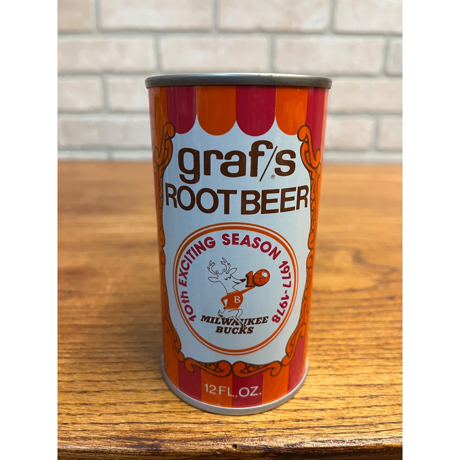 GRAF'S ROOT BEER - 1977-78 MILWAUKEE BUCKS SCHEDULE - Soda Can Coin Bank