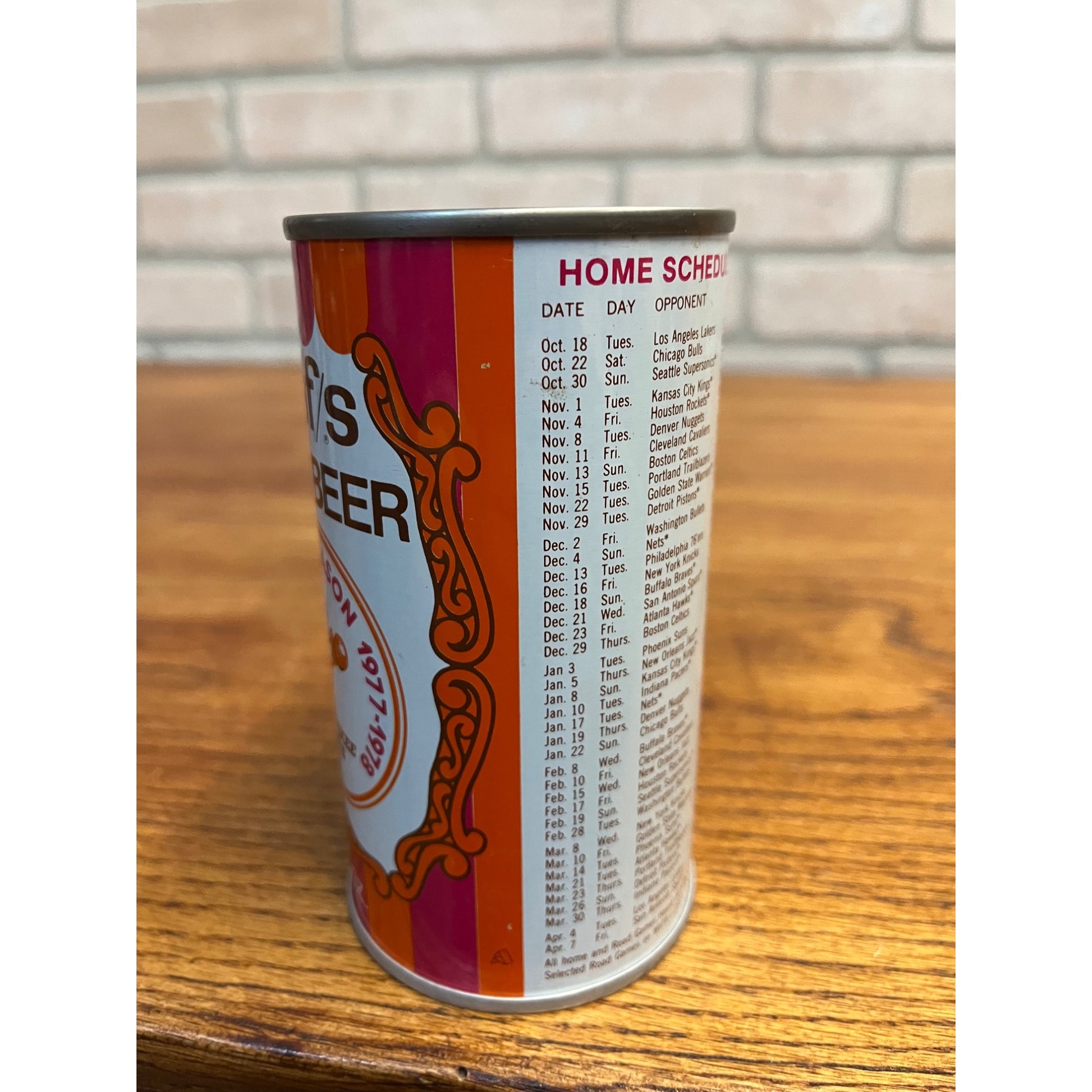 GRAF'S ROOT BEER - 1977-78 MILWAUKEE BUCKS SCHEDULE - Soda Can Coin Bank