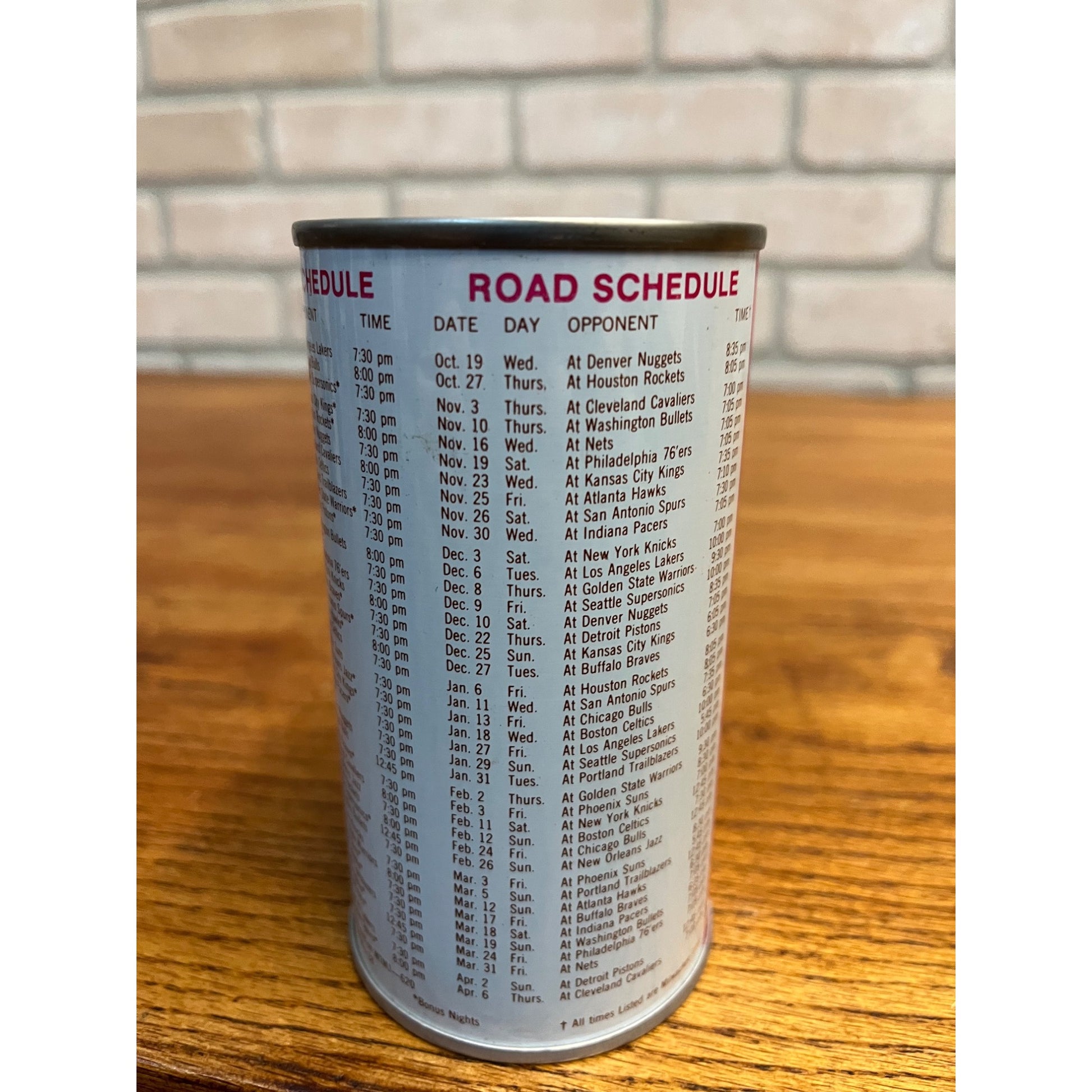 GRAF'S ROOT BEER - 1977-78 MILWAUKEE BUCKS SCHEDULE - Soda Can Coin Bank