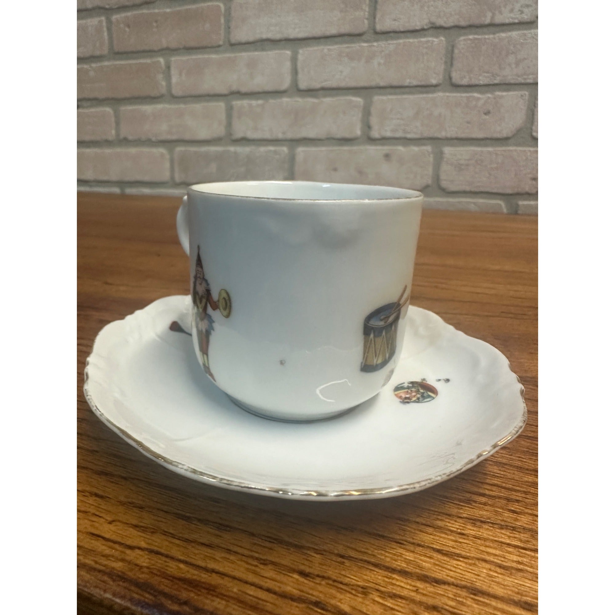 Antique Victorian 1900s Porcelain German Child's Tea Cup & Saucer Toys Drum Cart