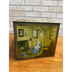 Vintage Canco Tin Biscuit Cookie Box Treasure Chest Early Settler Scenes