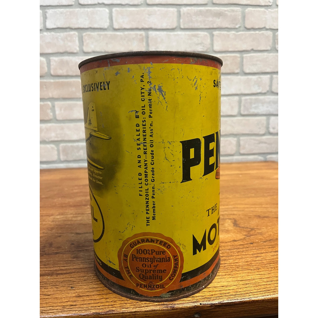 Vintage Pennzoil Liberty Bell 5 Quart Motor Oil Tin Can Owls United Air Lines