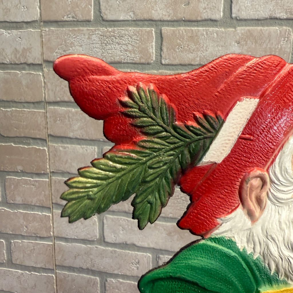 RARE Vintage German Christmas Elf w/ Tree & Gift Box Embossed Diecut 13"