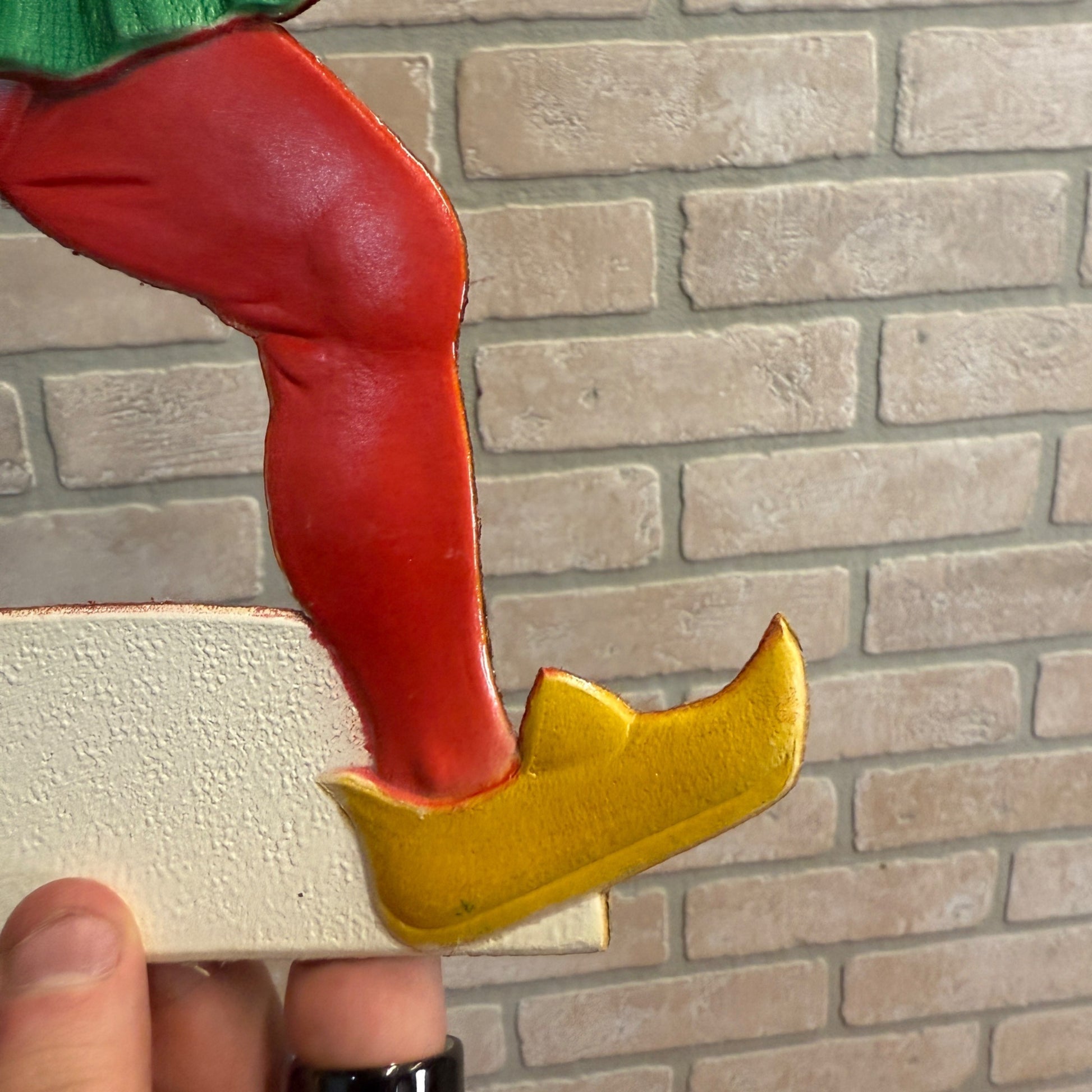 RARE Vintage German Christmas Elf w/ Tree & Gift Box Embossed Diecut 13"