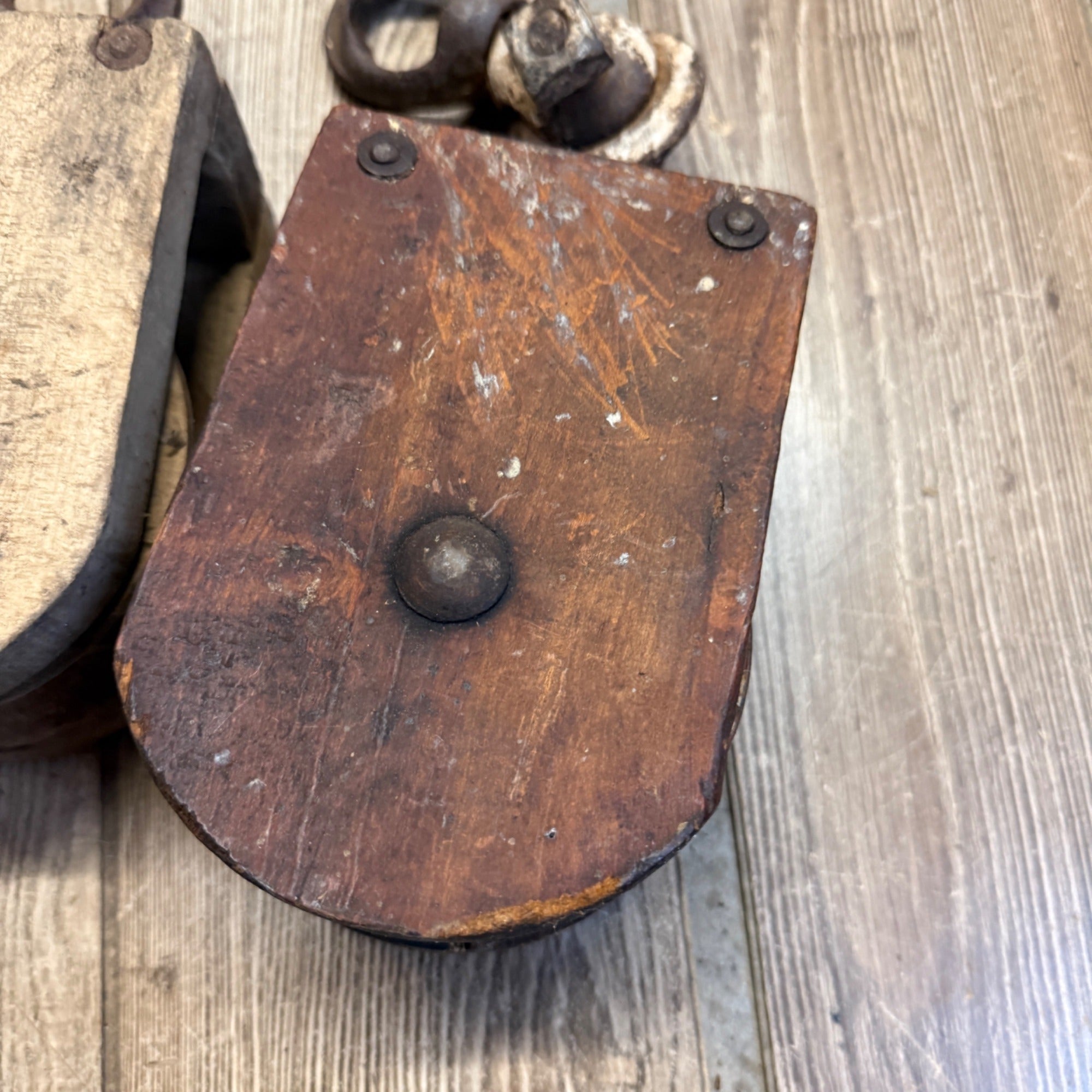 Antique (2) Wooden Block Pulleys Farmhouse Decor Tools