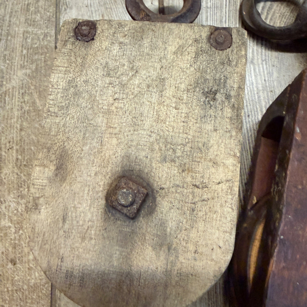 Antique (2) Wooden Block Pulleys Farmhouse Decor Tools