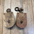 Antique (2) Wooden Block Pulleys Farmhouse Decor Tools