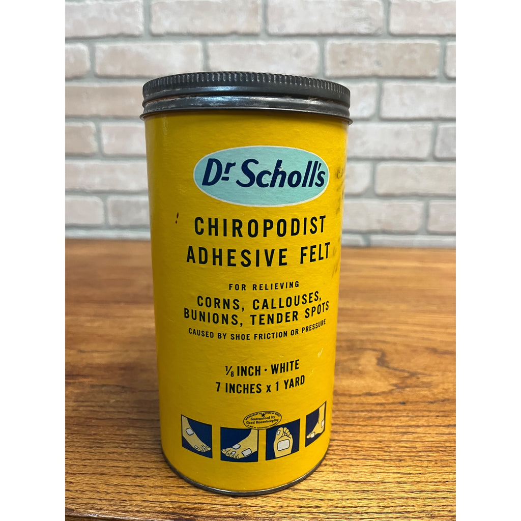 Vintage Dr Scholl's Chiropodist Felt Empty Tube Can Medicine Advertising