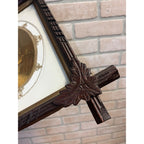 Antique Vintage Black Forest Adirondack Carved Wood Frame - Jesus Christ Sacred Heart Religious Print
