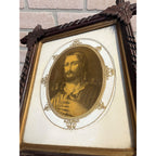 Antique Vintage Black Forest Adirondack Carved Wood Frame - Jesus Christ Sacred Heart Religious Print