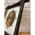 Antique Vintage Black Forest Adirondack Carved Wood Frame - Jesus Christ Sacred Heart Religious Print