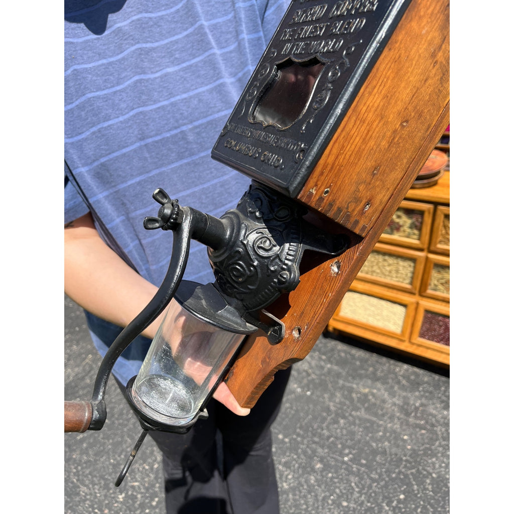 Antique 1900s Original Golden Rule Coffee Advertising Hand Crank Wall Grinder