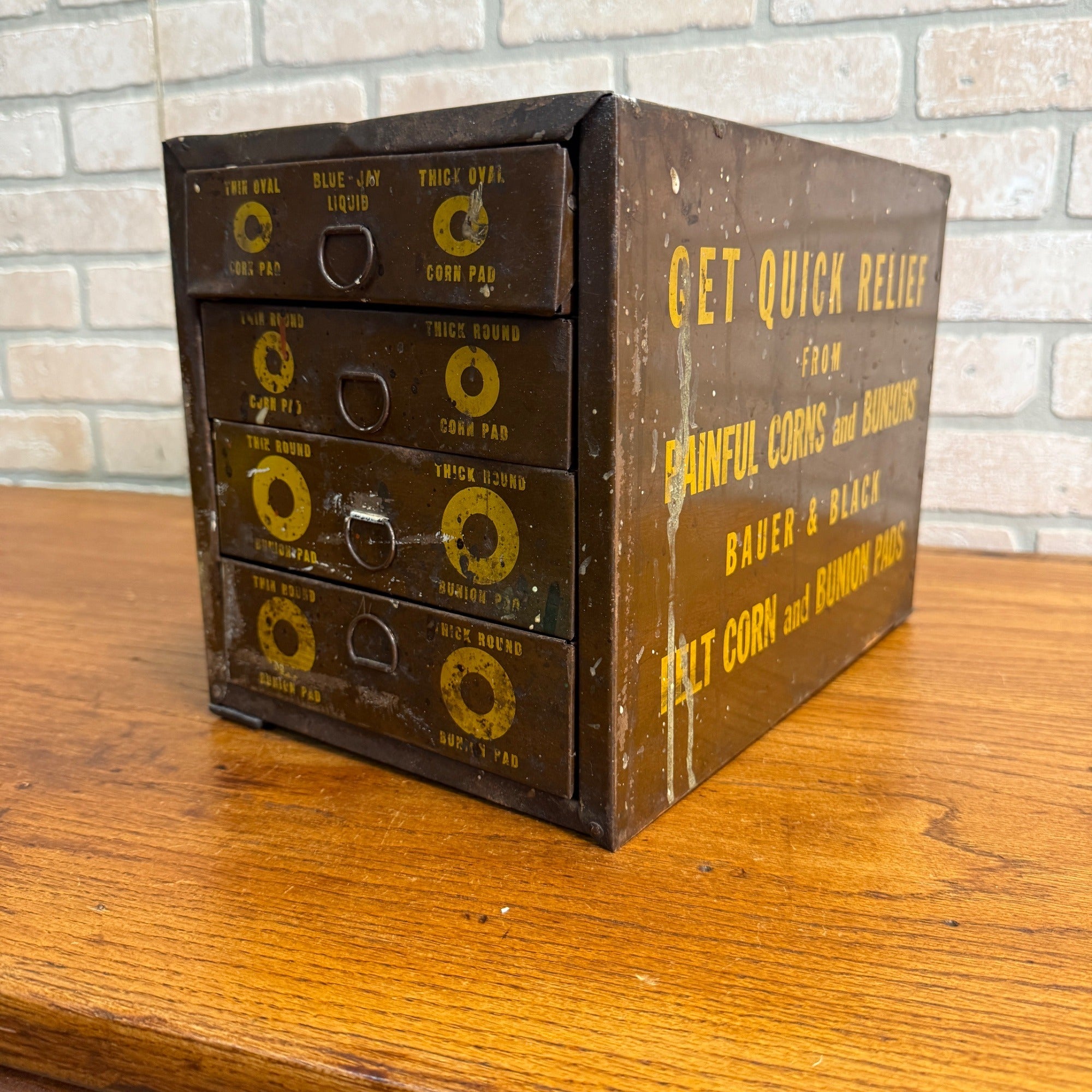Vintage 1940's BAUER & BLACK Foot Corn & Bunion Pads Metal Display Cabinet Sign