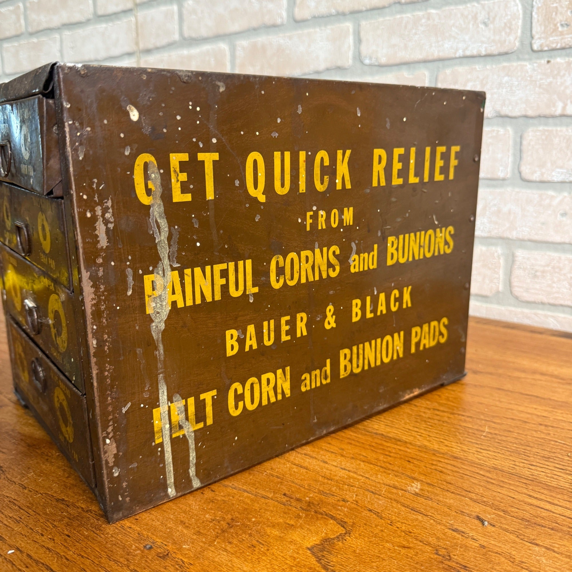 Vintage 1940's BAUER & BLACK Foot Corn & Bunion Pads Metal Display Cabinet Sign