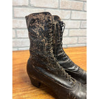 Antique Victorian Edwardian Black Leather Lace Up Boots Women’s High Top Shoes Prop Decor