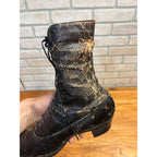 Antique Victorian Edwardian Black Leather Lace Up Boots Women’s High Top Shoes Prop Decor