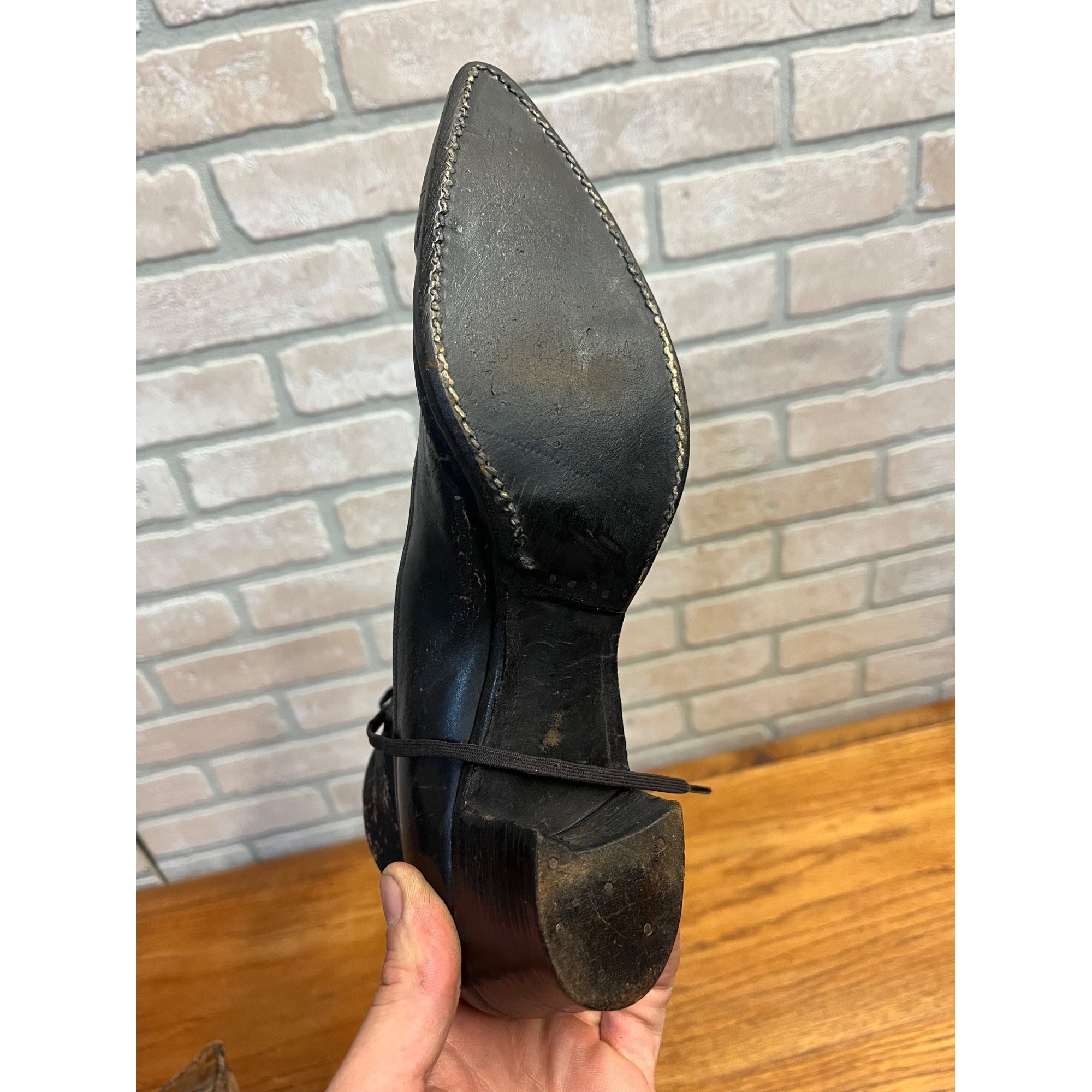Antique Victorian Edwardian Black Leather Lace Up Boots Women’s High Top Shoes Prop Decor