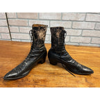 Antique Victorian Edwardian Black Leather Lace Up Boots Women’s High Top Shoes Prop Decor