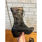 Antique Victorian Edwardian Black Leather Lace Up Boots Women’s High Top Shoes Prop Decor