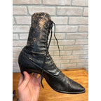 Antique Victorian Edwardian Black Leather Lace Up Boots Women’s High Top Shoes Prop Decor