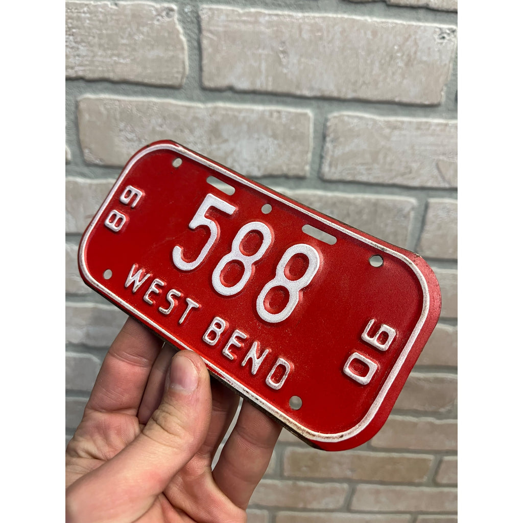 Vintage Wisconsin Bicycle Bike License Plate Embossed West Bend 1989-1990