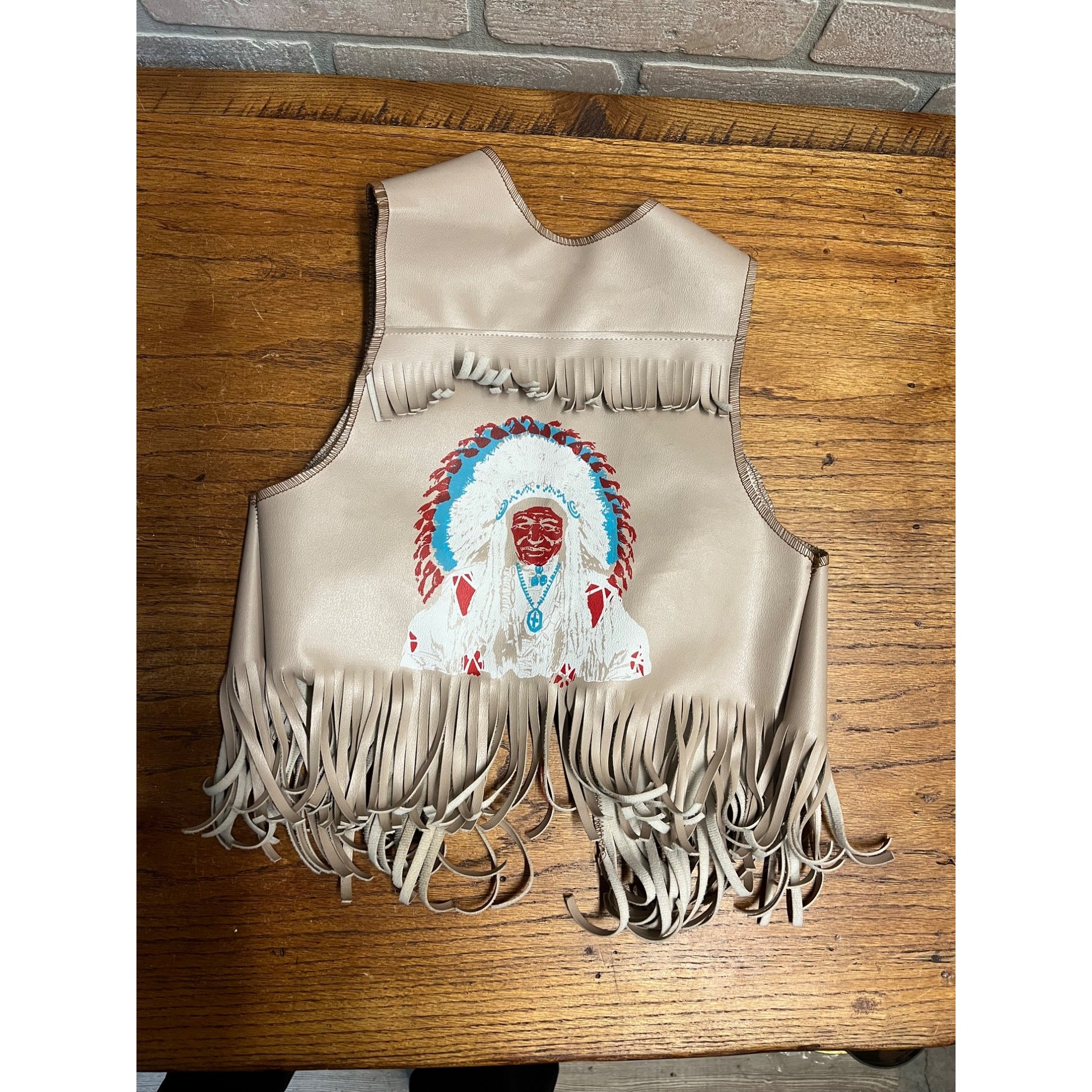 Vintage Cherokee Qualla Reservation Made Fringe Child Vest Painted Chief