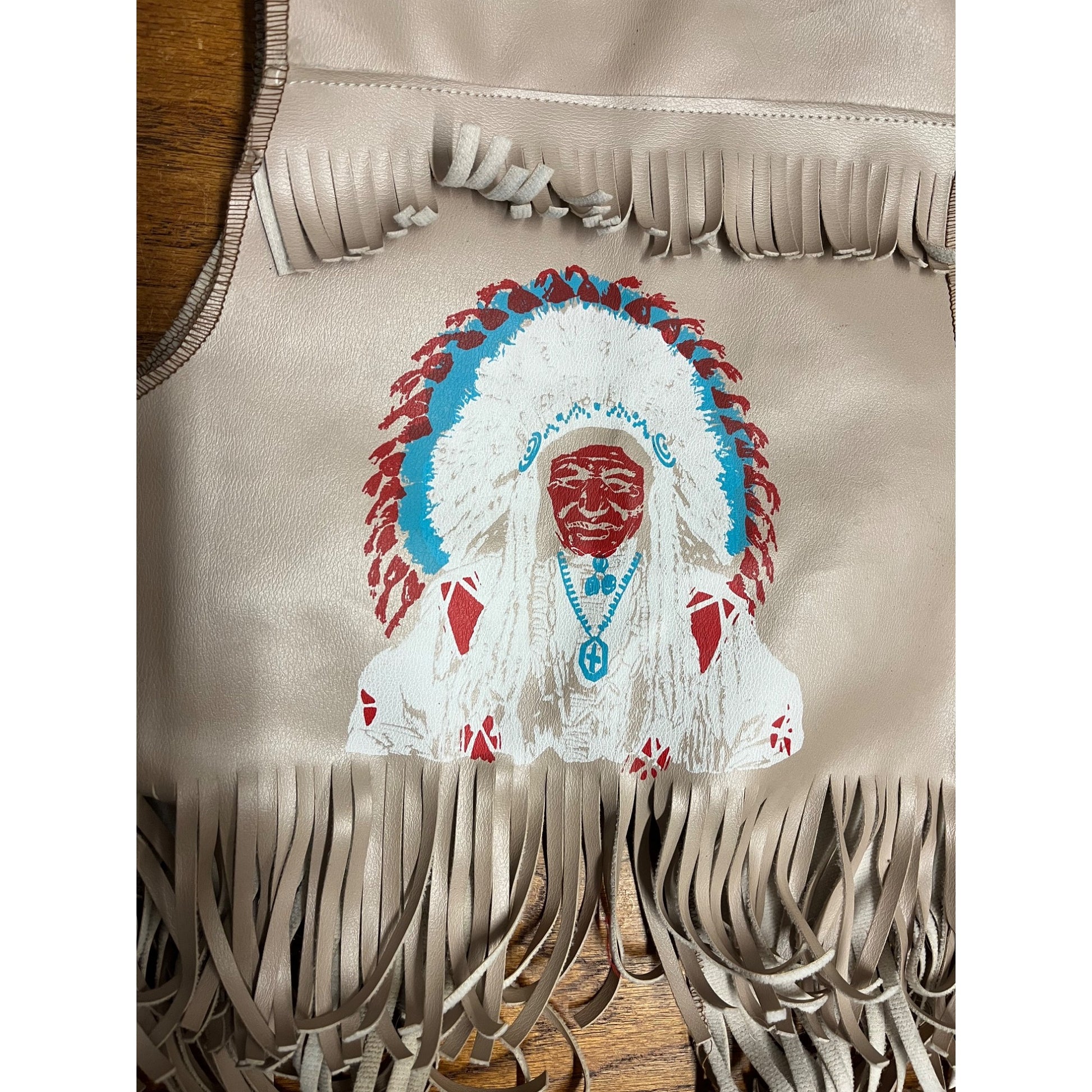 Vintage Cherokee Qualla Reservation Made Fringe Child Vest Painted Chief