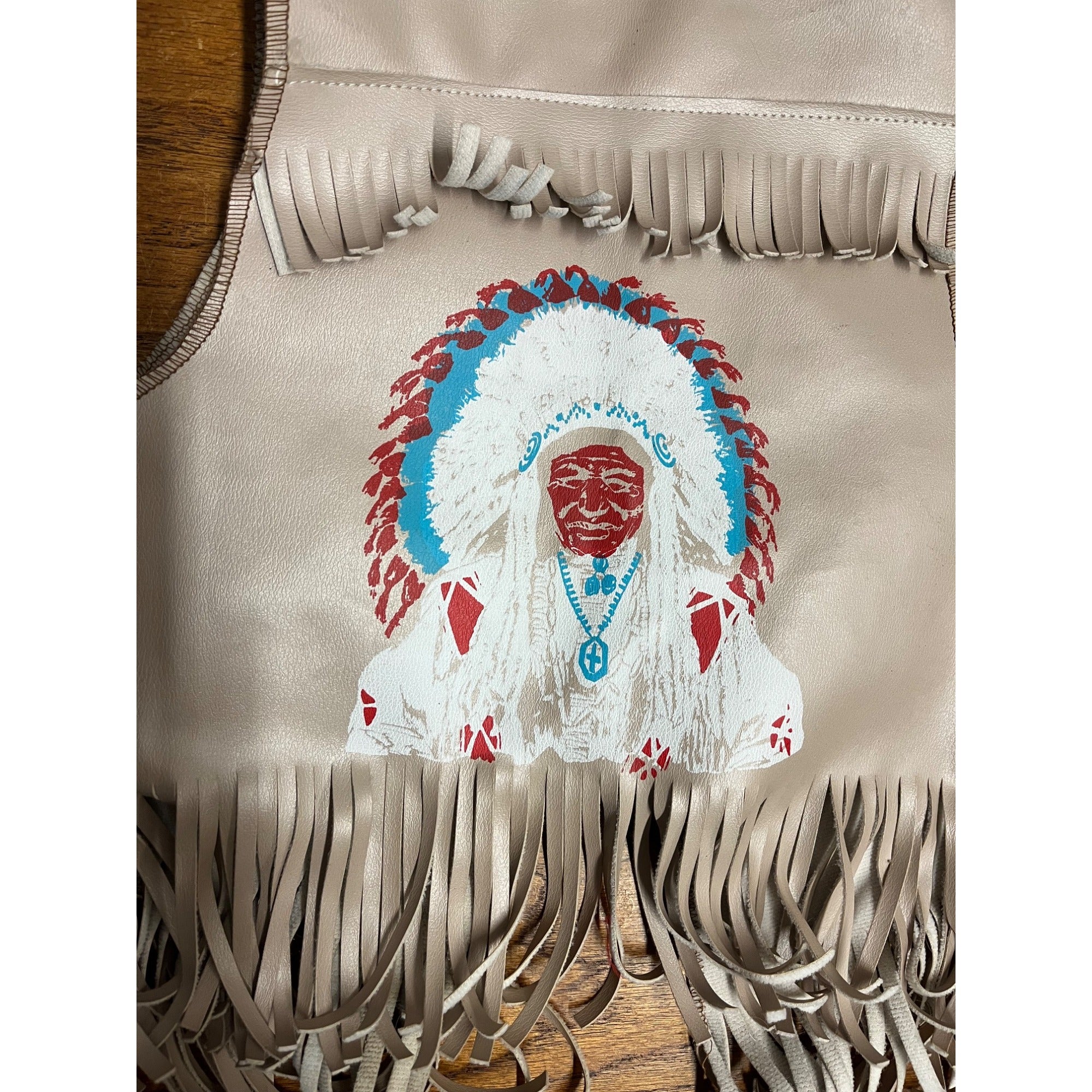 Vintage Cherokee Qualla Reservation Made Fringe Child Vest Painted Chief