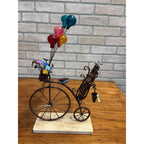 Jim Lewk Hand Made Copper Bicycle Sculpture w/ Flowers Fossil Coral Base Signed