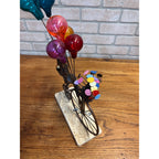 Jim Lewk Hand Made Copper Bicycle Sculpture w/ Flowers Fossil Coral Base Signed