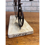 Jim Lewk Hand Made Copper Bicycle Sculpture w/ Flowers Fossil Coral Base Signed