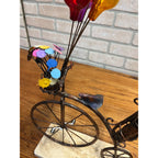 Jim Lewk Hand Made Copper Bicycle Sculpture w/ Flowers Fossil Coral Base Signed