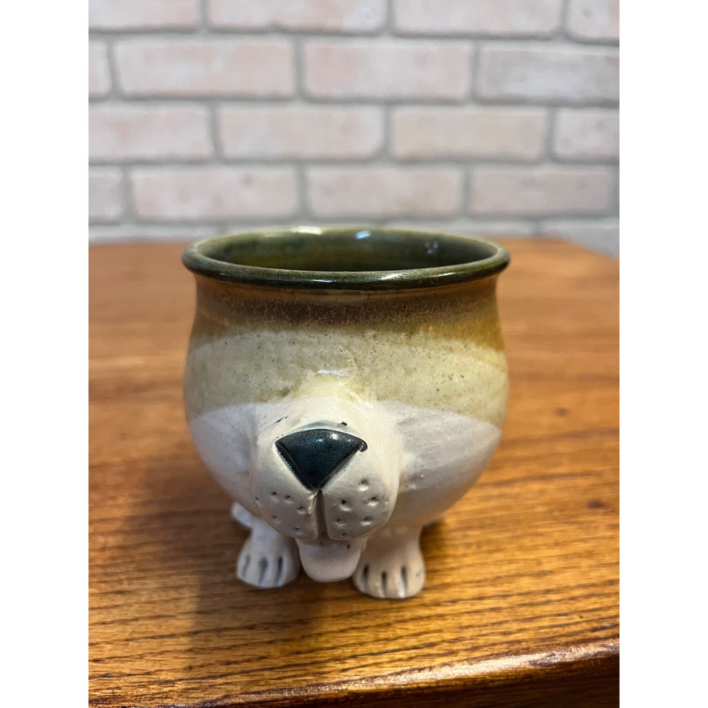 Vintage Ceramic Pottery Hand Made Dog Coffee Mug 1980s Signed JH
