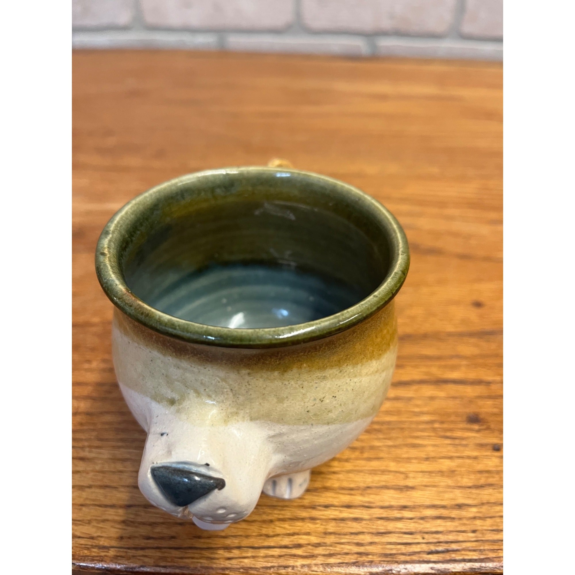 Vintage Ceramic Pottery Hand Made Dog Coffee Mug 1980s Signed JH