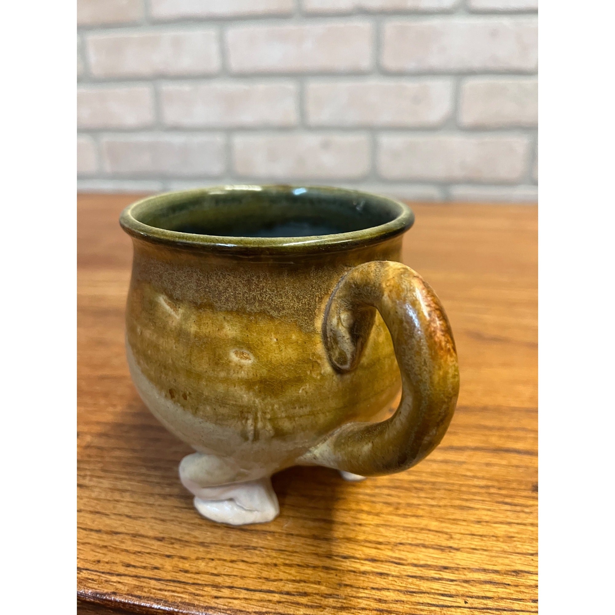 Vintage Ceramic Pottery Hand Made Dog Coffee Mug 1980s Signed JH