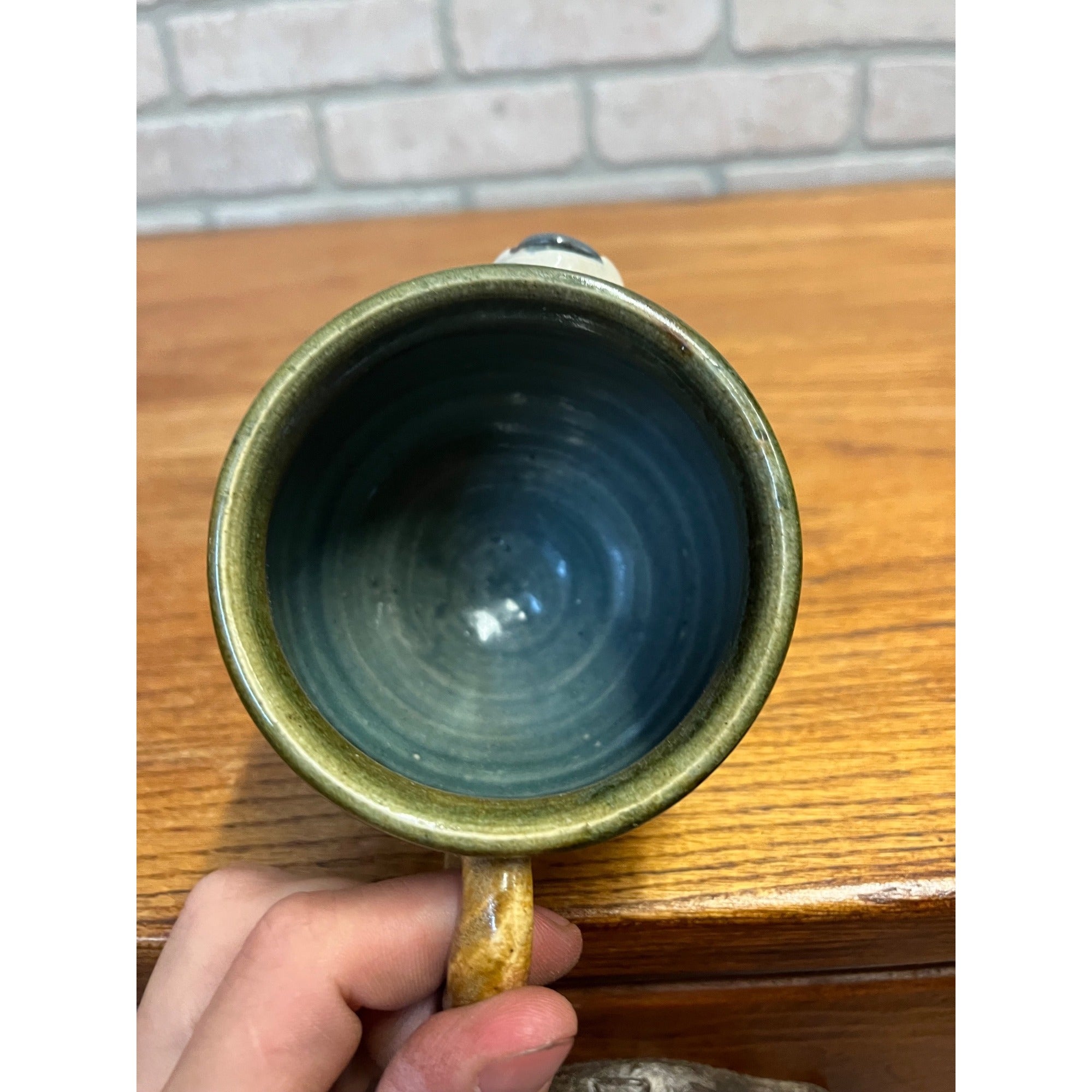 Vintage Ceramic Pottery Hand Made Dog Coffee Mug 1980s Signed JH