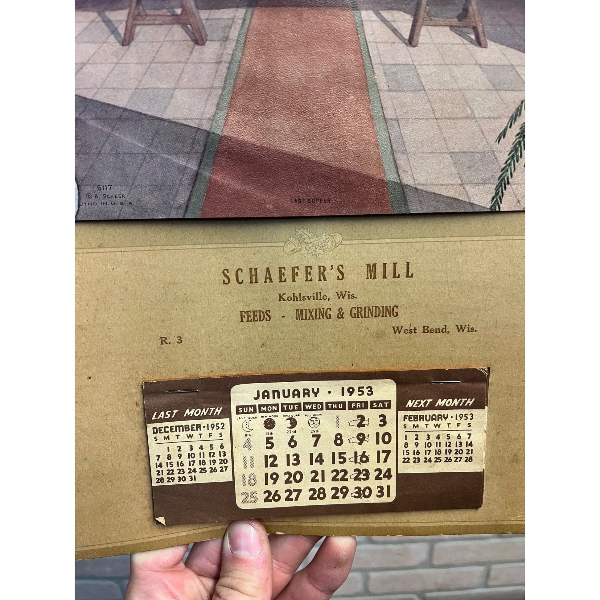 Vintage 1953 Schaefer's Mill West Bend Kohlsville Wisconsin Advertising Calendar