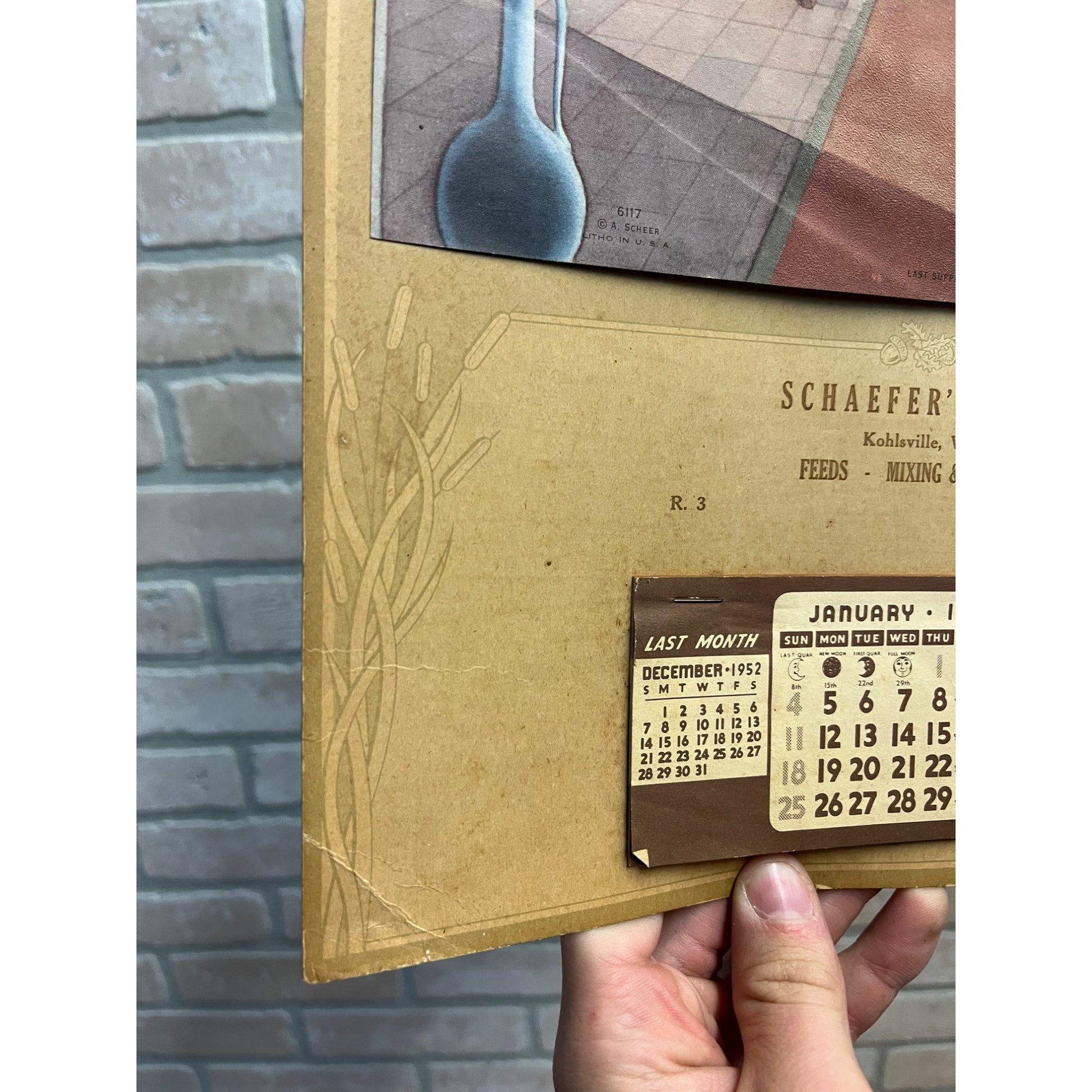 Vintage 1953 Schaefer's Mill West Bend Kohlsville Wisconsin Advertising Calendar