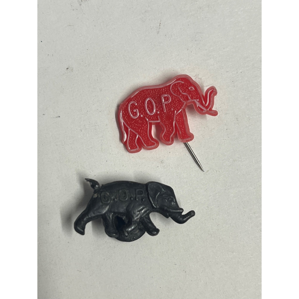 Vintage GOP Elephant Black Metal Lapel Pin Button Hole Stud + Plastic Hat Pin