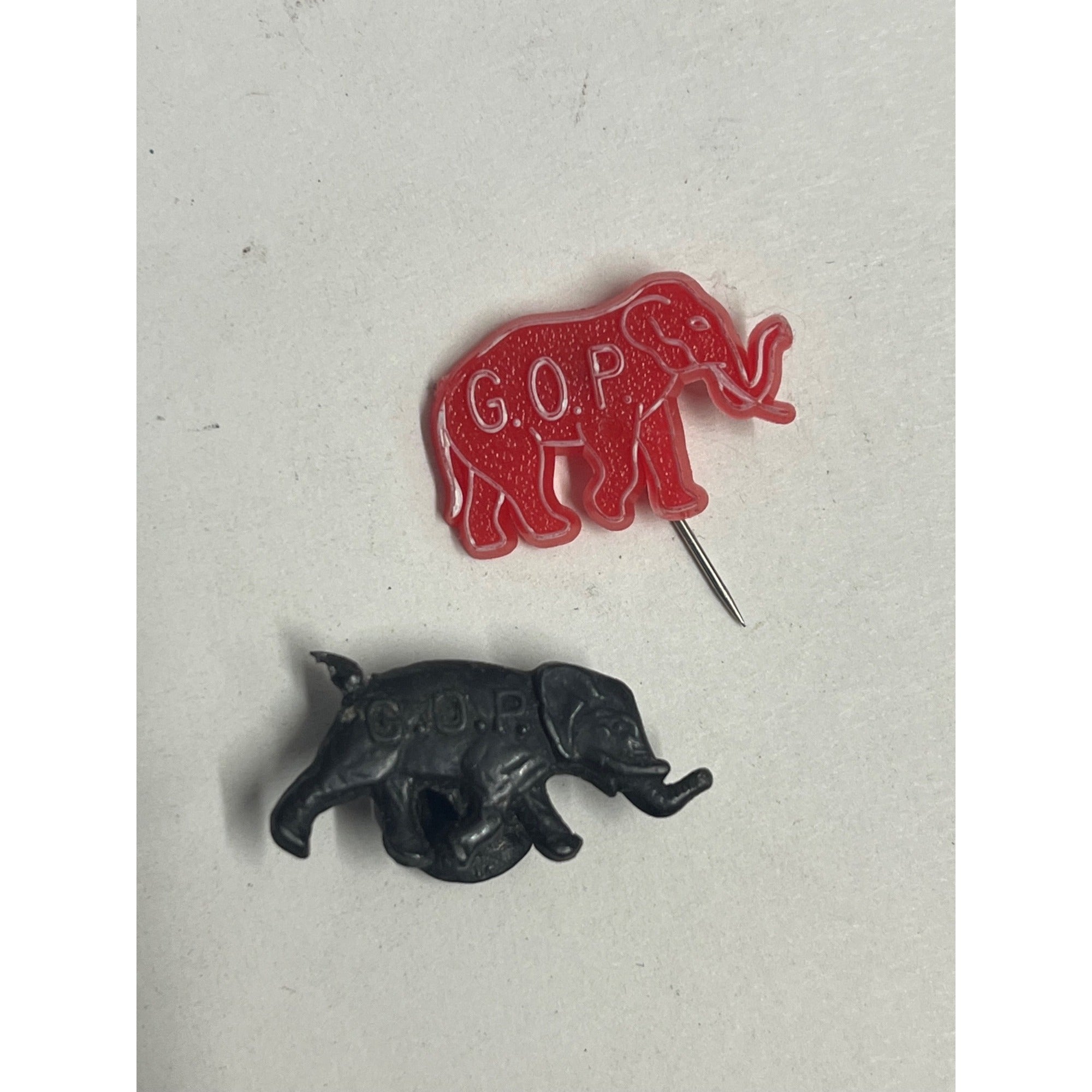 Vintage GOP Elephant Black Metal Lapel Pin Button Hole Stud + Plastic Hat Pin