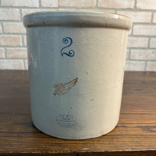 Antique Primtive Red Wing 2 Gallon Stoneware Butter Cheese Crock Farmhouse Decor