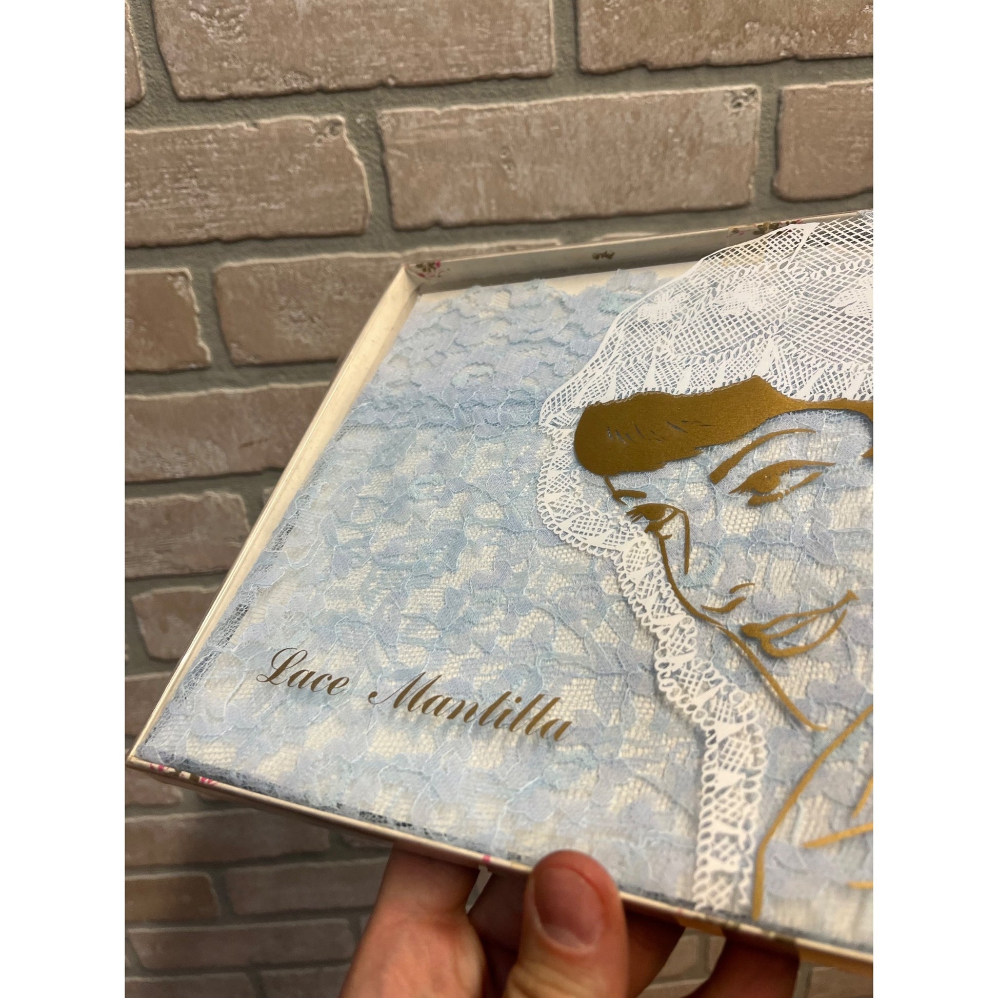 Vintage 1960s Mantilla Chantilly Blue Lace Head Cover Scarf Church Veil NOS